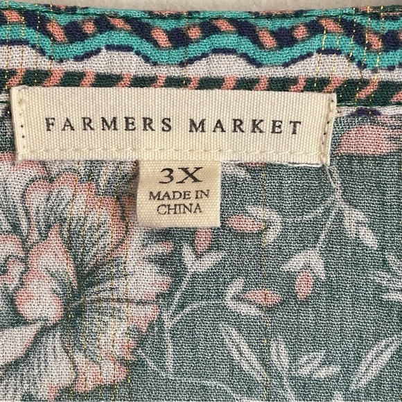 Farmer’s Market Blue and Green Relaxed Tie Front Blouse 3X - Picture 10 of 11